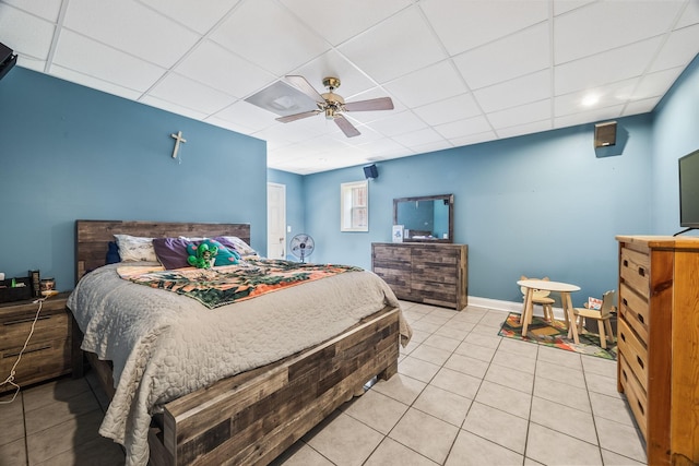 1134 Pee Dee Branch Rd, Cottontown, TN 37048 - bedroom featuring a drop ceiling, light tile patterned floors, and a ceiling fan