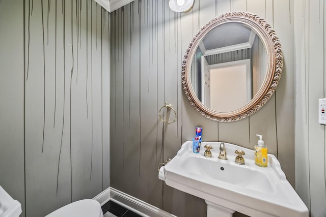1134 Pee Dee Branch Rd, Cottontown, TN 37048 - half bathroom featuring a sink and crown molding
