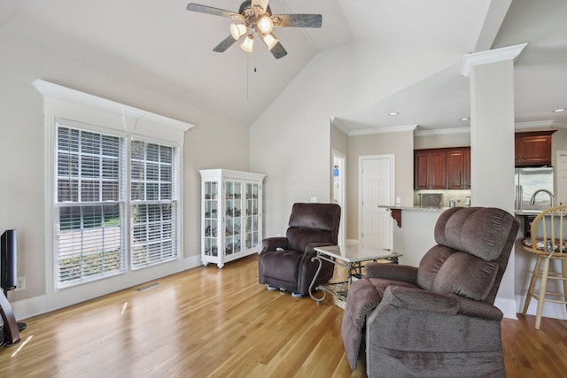 511 Derby Downs, Lebanon, TN 37087 - living area with ceiling fan, light wood finished floors, ornamental molding, lofted ceiling, and recessed lighting
