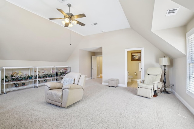 511 Derby Downs, Lebanon, TN 37087 - living area featuring lofted ceiling, a ceiling fan, and carpet flooring