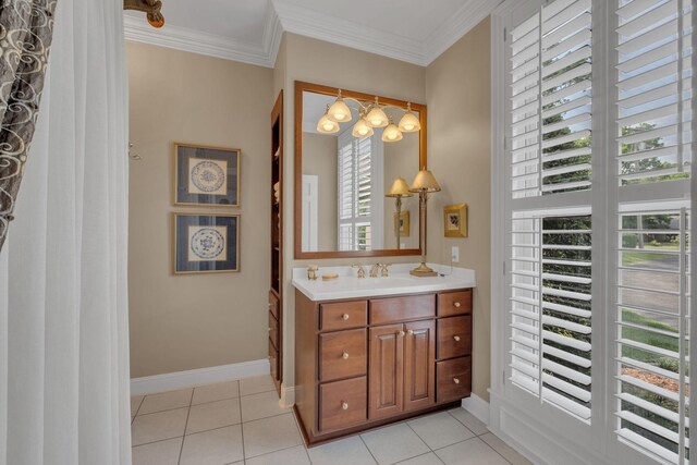 111 Hardingwoods Pl, Nashville, TN 37205 - bathroom with vanity, tile patterned flooring, and ornamental molding