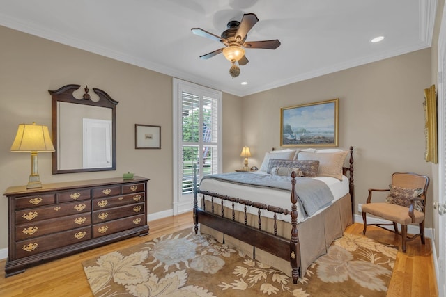 111 Hardingwoods Pl, Nashville, TN 37205 - bedroom featuring light wood-style flooring, ornamental molding, recessed lighting, and ceiling fan