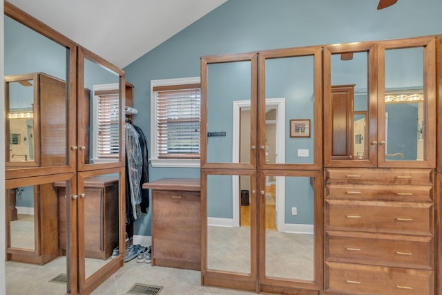 111 Hardingwoods Pl, Nashville, TN 37205 - bathroom featuring french doors, vaulted ceiling, and tile patterned floors