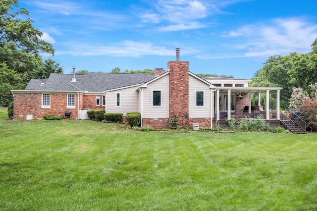 111 Hardingwoods Pl, Nashville, TN 37205 - rear view of property with a chimney, a lawn, and brick siding
