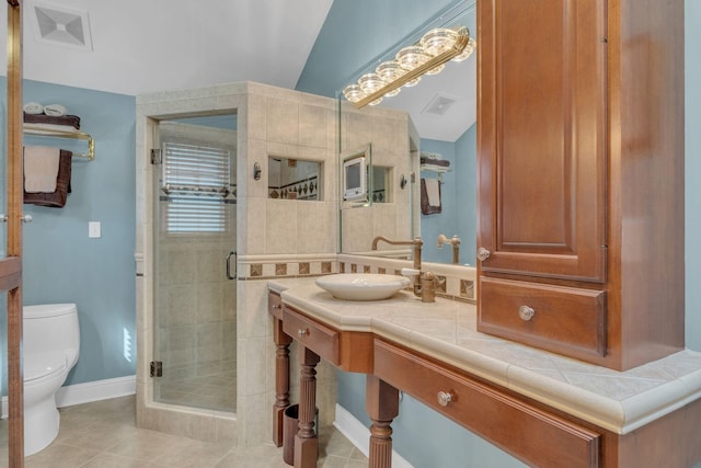 111 Hardingwoods Pl, Nashville, TN 37205 - bathroom featuring a stall shower, tile patterned flooring, and vanity