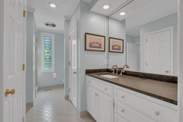 111 Hardingwoods Pl, Nashville, TN 37205 - bathroom with crown molding, vanity, and tile patterned flooring