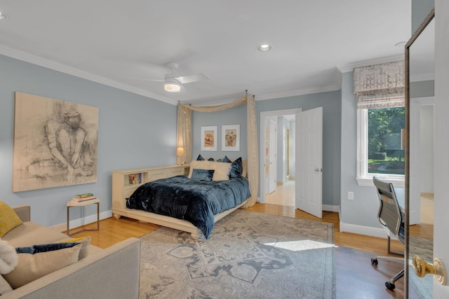 111 Hardingwoods Pl, Nashville, TN 37205 - bedroom featuring ornamental molding, wood finished floors, recessed lighting, and a ceiling fan