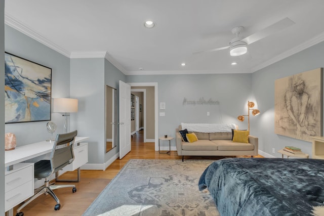 111 Hardingwoods Pl, Nashville, TN 37205 - bedroom with light wood finished floors, a desk, recessed lighting, and crown molding