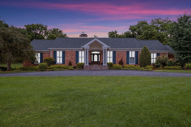111 Hardingwoods Pl, Nashville, TN 37205 - ranch-style house featuring asphalt driveway, brick siding, a front lawn, and a chimney