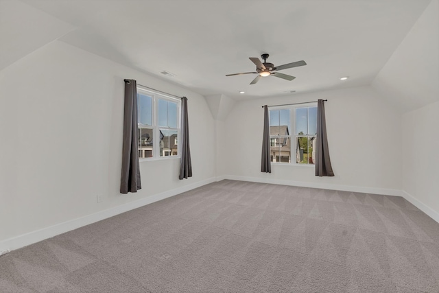 5735 Willoughby Way, Murfreesboro, TN 37129 - additional living space with ceiling fan, healthy amount of natural light, light carpet, vaulted ceiling, and recessed lighting