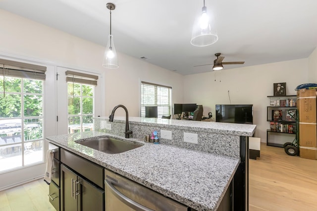 3319 Old Hickory Blvd Unit 17, Old Hickory, TN 37138 - kitchen with dishwasher, a kitchen island with sink, ceiling fan, and pendant lighting