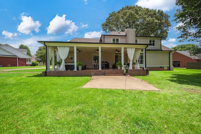 723 Alecia Page Cv, Humboldt, TN 38343 - rear view of house with ceiling fan, a patio area, stucco siding, a lawn, and crawl space