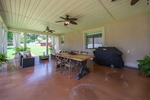 723 Alecia Page Cv, Humboldt, TN 38343 - view of patio featuring a grill, ceiling fan, an outdoor living space, and outdoor dining area