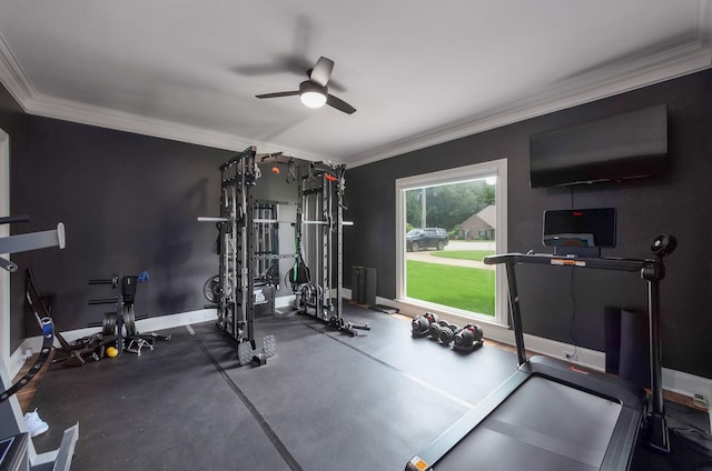 723 Alecia Page Cv, Humboldt, TN 38343 - workout area with ceiling fan and ornamental molding