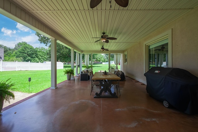 723 Alecia Page Cv, Humboldt, TN 38343 - view of patio / terrace with ceiling fan, area for grilling, and outdoor dining space