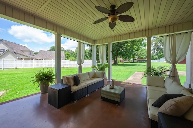 723 Alecia Page Cv, Humboldt, TN 38343 - sunroom featuring an outdoor hangout area and ceiling fan