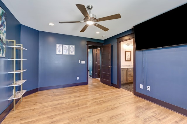 2136 Buena Vista Pike Unit B, Nashville, TN 37218 - unfurnished bedroom with light wood-style flooring, connected bathroom, recessed lighting, and a ceiling fan