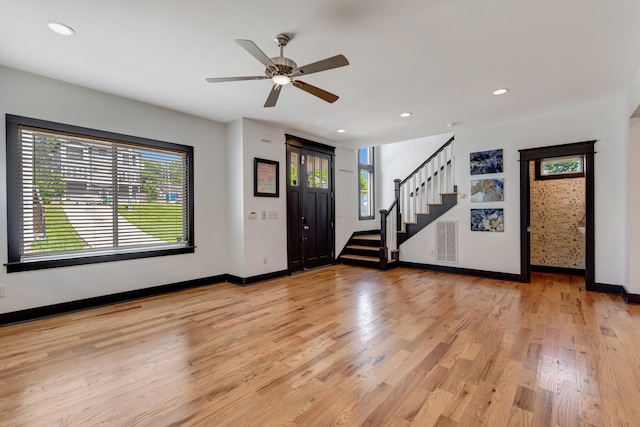 2136 Buena Vista Pike Unit B, Nashville, TN 37218 - entrance foyer featuring healthy amount of natural light, stairway, light wood finished floors, a ceiling fan, and recessed lighting