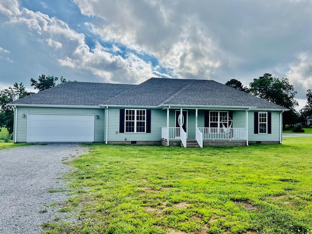 4977 Little Dry Creek Rd, Pulaski, TN 38478 - view of front of house with a porch, crawl space, driveway, and a front lawn