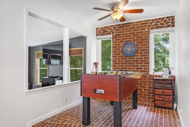 802 Evans Rd, Winchester, TN 37398 - playroom featuring brick floors and ceiling fan