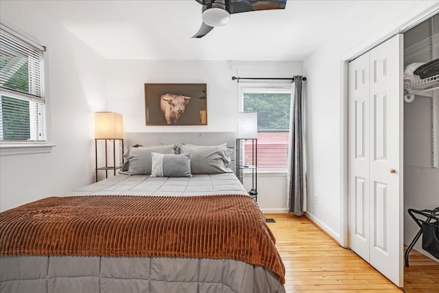 802 Evans Rd, Winchester, TN 37398 - bedroom with light wood-style flooring, a closet, and ceiling fan