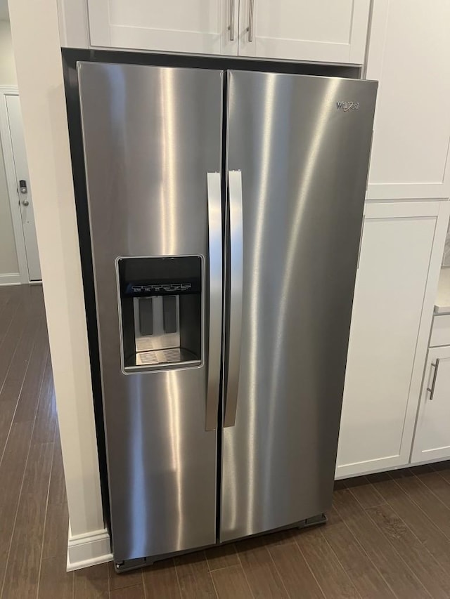 204 Douglas Bend Rd Unit 804, Gallatin, TN 37066 - kitchen view of stainless steel refrigerator with ice dispenser, dark wood-type flooring, and white cabinets