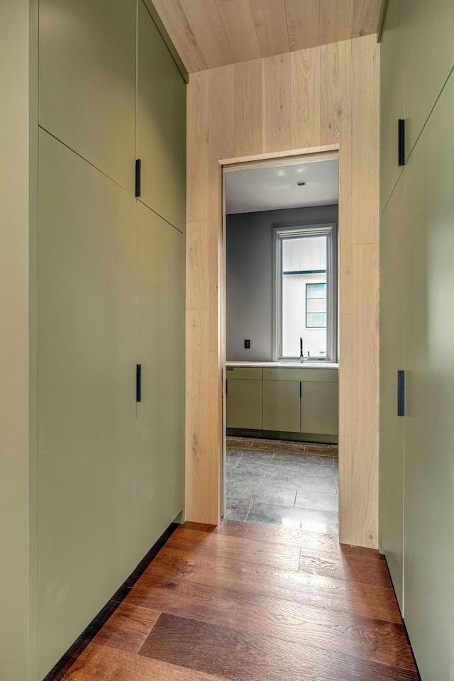 8005 Backwoods Dr, College Grove, TN 37046 - corridor with wood finished floors and wooden ceiling