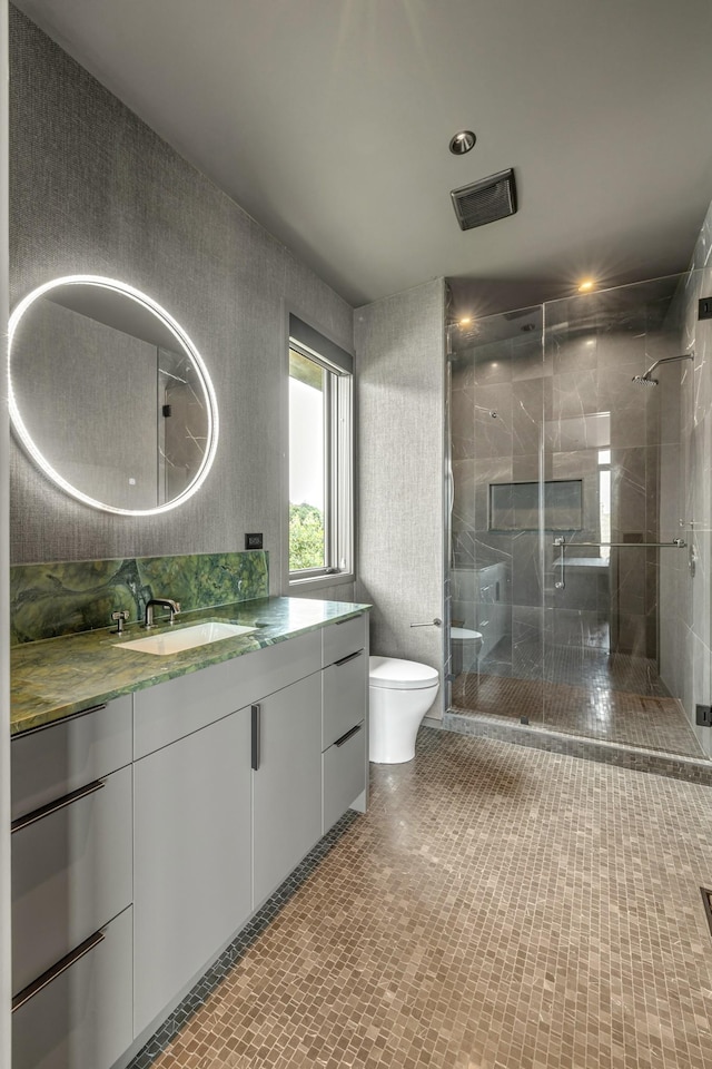 8005 Backwoods Dr, College Grove, TN 37046 - full bath featuring vanity, a stall shower, and recessed lighting