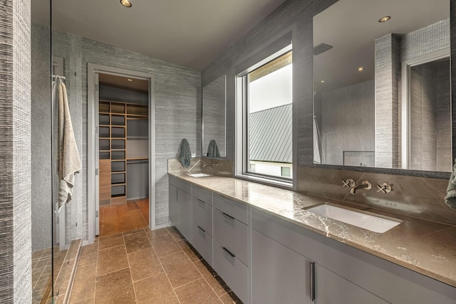 8005 Backwoods Dr, College Grove, TN 37046 - full bathroom with double vanity, a spacious closet, and tile patterned floors