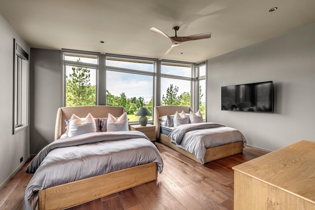 8005 Backwoods Dr, College Grove, TN 37046 - bedroom featuring expansive windows, wood finished floors, and ceiling fan