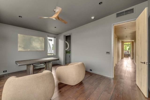 8005 Backwoods Dr, College Grove, TN 37046 - dining area with wood finished floors, ceiling fan, and vaulted ceiling