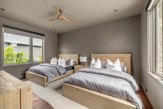 8005 Backwoods Dr, College Grove, TN 37046 - bedroom featuring wood finished floors, a ceiling fan, and recessed lighting