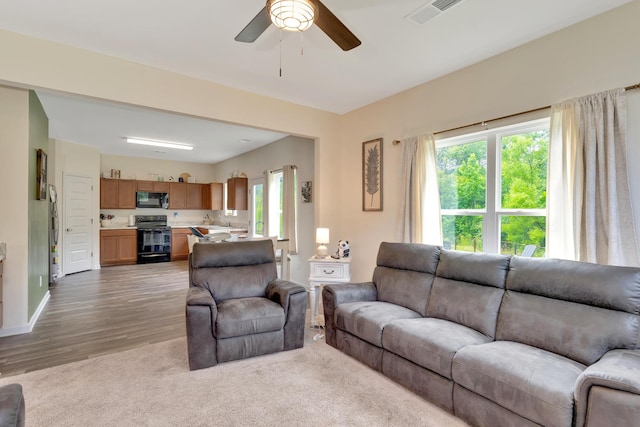 5 Oak Ridge Ct NE, Rome, GA 30165 - living area with healthy amount of natural light, ceiling fan, light colored carpet, and light wood-type flooring