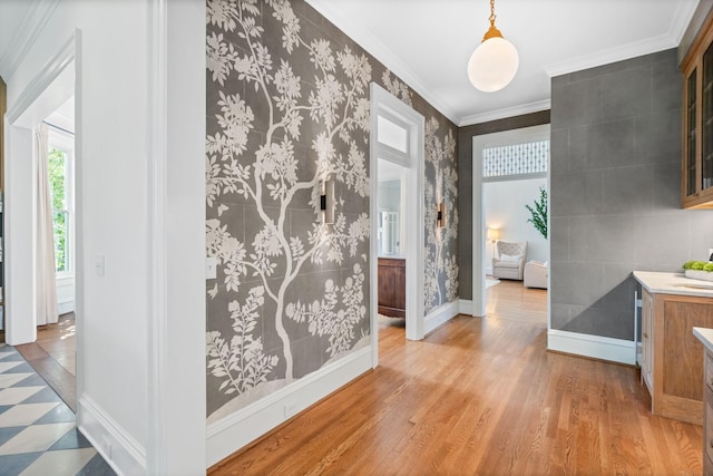 1504 Sweetbriar Ave, Nashville, TN 37212 - hallway with ornamental molding and wood finished floors