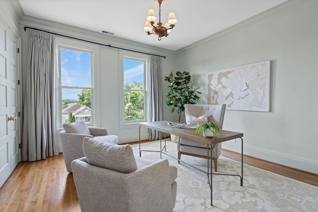 1504 Sweetbriar Ave, Nashville, TN 37212 - office area featuring a chandelier, light wood finished floors, and crown molding