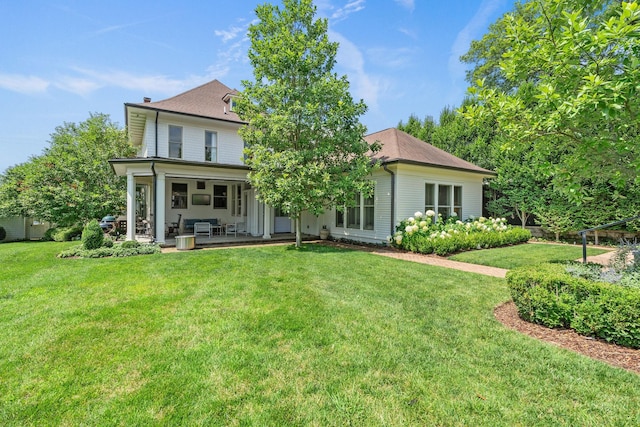1504 Sweetbriar Ave, Nashville, TN 37212 - rear view of property with a lawn, a chimney, a patio, and a shingled roof