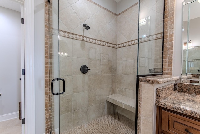 55B Oasis Ln, Savannah, TN 38372 - full bath with a stall shower, vanity, and tile patterned flooring