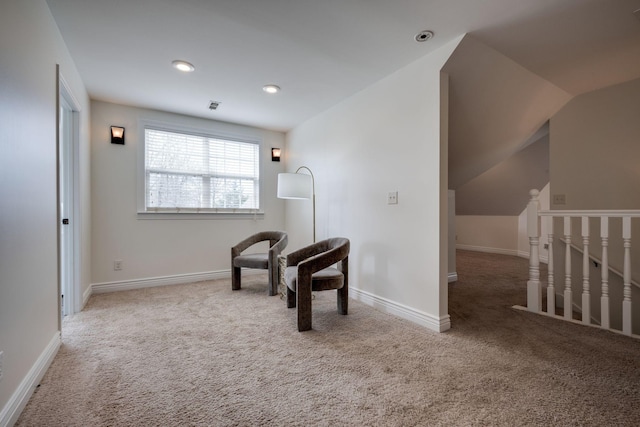 264 Firetower Rd, Dickson, TN 37055 - sitting room featuring carpet flooring, vaulted ceiling, and an upstairs landing