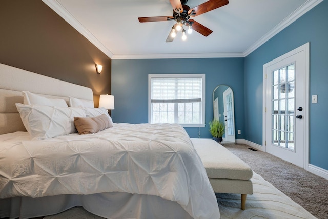 264 Firetower Rd, Dickson, TN 37055 - bedroom featuring carpet flooring, ornamental molding, ceiling fan, and access to outside