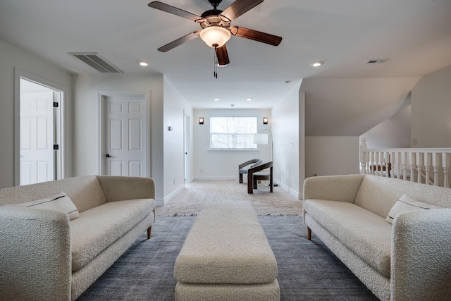 264 Firetower Rd, Dickson, TN 37055 - living room featuring carpet, ceiling fan, and recessed lighting