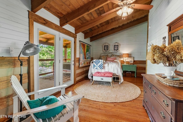7539 W Old Highway 73, Townsend, TN 37882 - bedroom with wooden walls, wood finished floors, wood ceiling, and access to outside