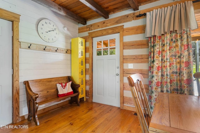 7539 W Old Highway 73, Townsend, TN 37882 - entrance foyer with wood walls, wood finished floors, and a wood ceiling with exposed beams