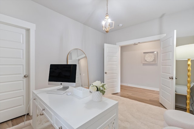 1081 Pebble Run Rd, Hendersonville, TN 37075 - office area with light wood finished floors and a chandelier