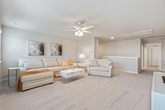 1081 Pebble Run Rd, Hendersonville, TN 37075 - living room featuring attic access, carpet floors, and a ceiling fan