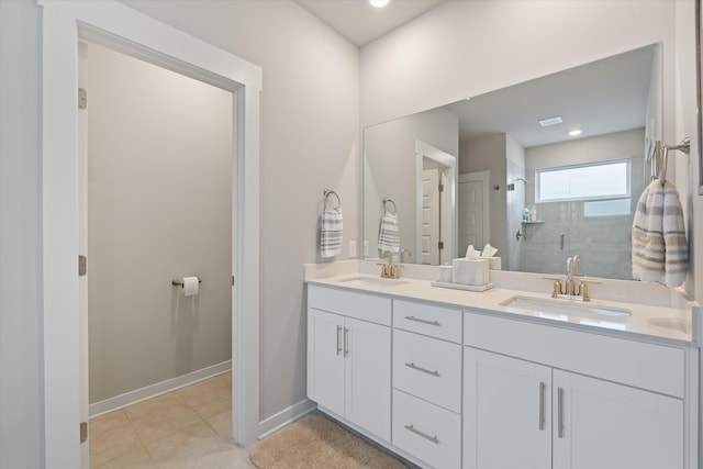 1081 Pebble Run Rd, Hendersonville, TN 37075 - bathroom with double vanity, a tile shower, and tile patterned floors