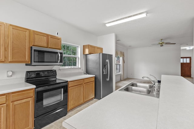 219 Wyndom Ct, Goodlettsville, TN 37072 - kitchen with appliances with stainless steel finishes, light countertops, healthy amount of natural light, and a ceiling fan