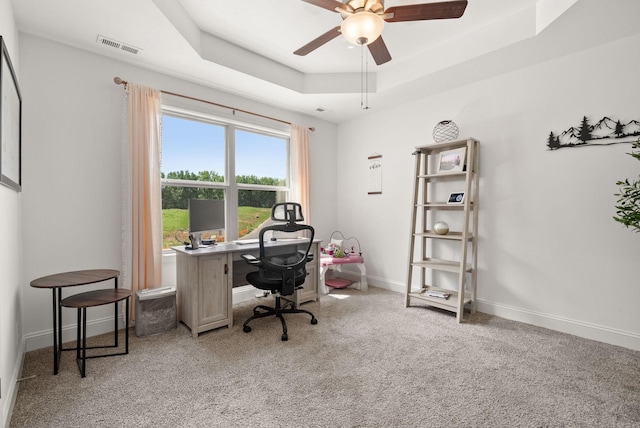 4049 Sadie Grace Way NW, Clarksville, TN 37042 - office area with a ceiling fan, light carpet, and a raised ceiling