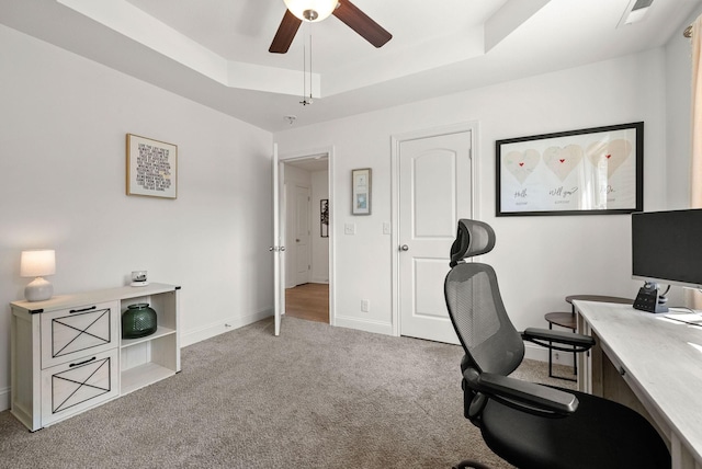 4049 Sadie Grace Way NW, Clarksville, TN 37042 - office area featuring carpet flooring, ceiling fan, and a raised ceiling