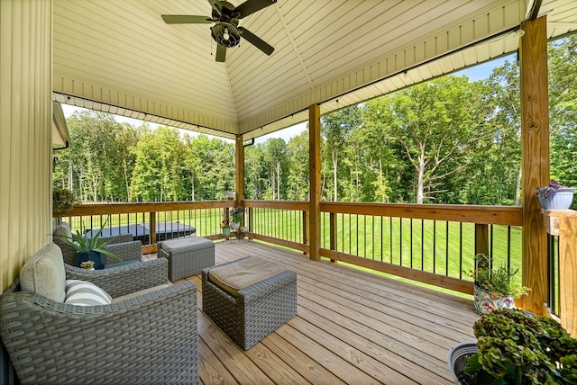 4049 Sadie Grace Way NW, Clarksville, TN 37042 - wooden terrace with ceiling fan and a lawn