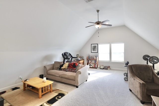 511 Oakvale Ln, Mount Juliet, TN 37122 - living area with vaulted ceiling, a ceiling fan, and carpet